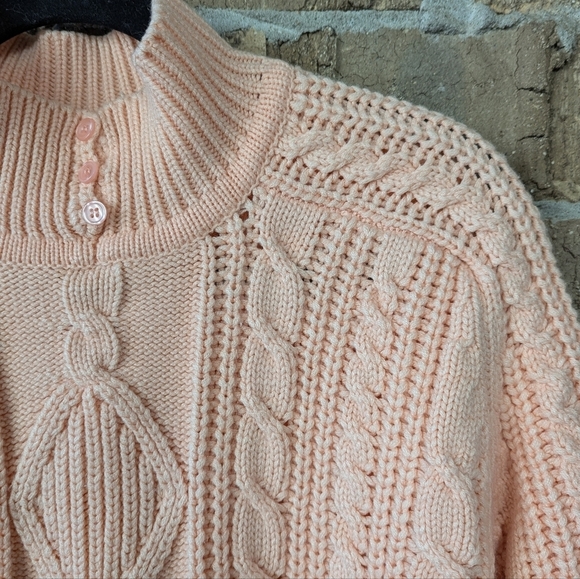 VTG 80s Pastel Creamsicle Cable Knit Mock Neck Sweater Large - Picture 2 of 8